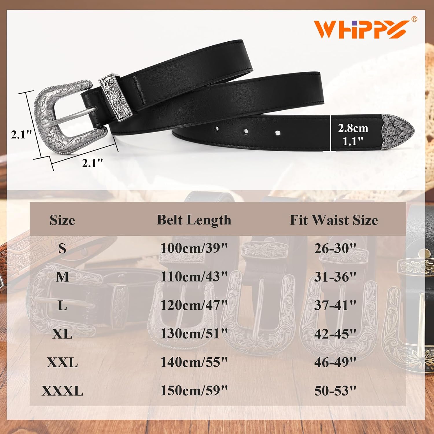 WHIPPY Western Belts for Women - Vintage Western Design Ladies Cowgirl Waist Belt for Pants Jeans Dresses - Image 6