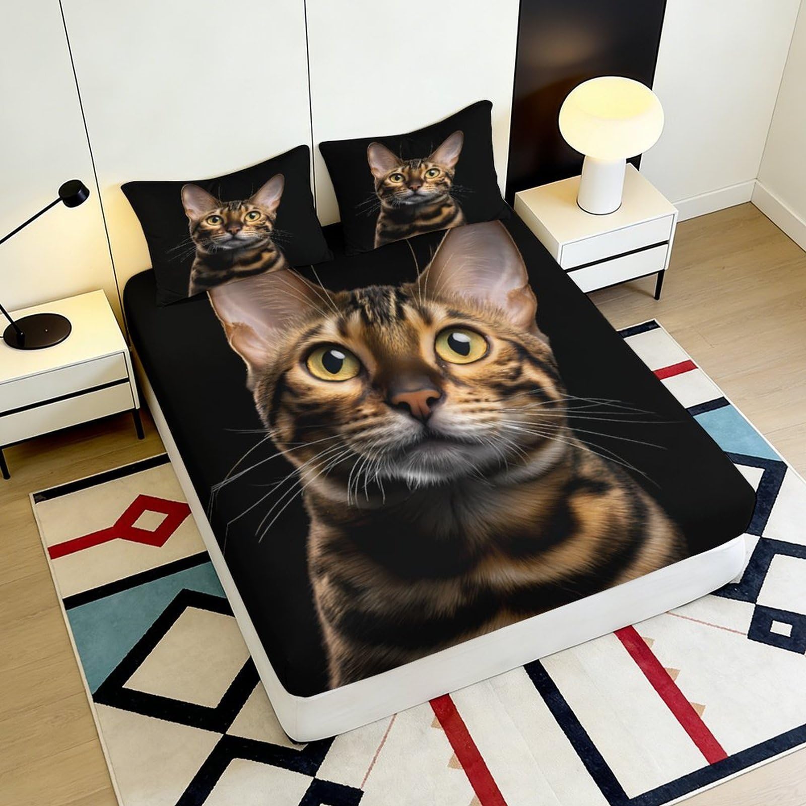 Lenzuolo con stampa 3D, motivo gatto, in microfibra, antiscivolo, per la casa