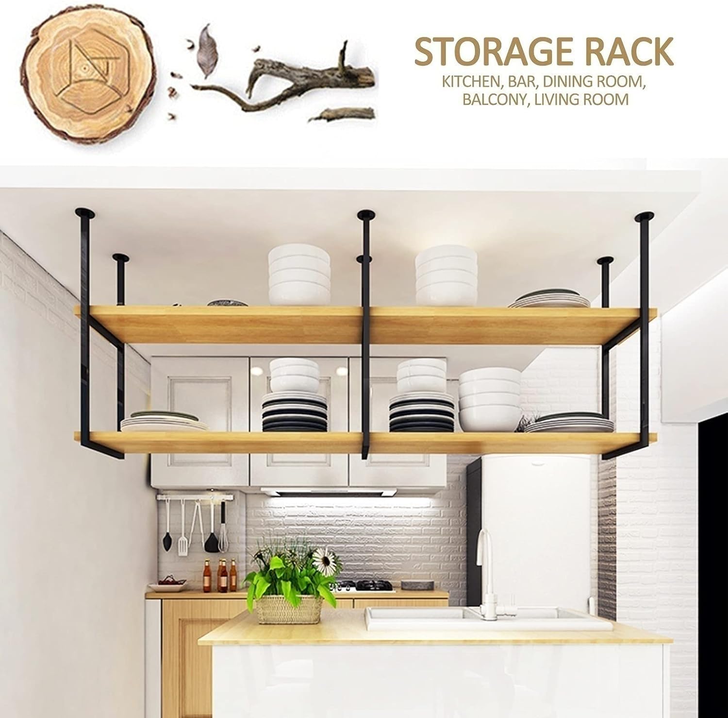 Wine Rack Ceiling Shelf Mounted Floating Suspended Ceiling Wine Glass Racks, European Hanging Wine Racks Hanging Kitchen Bar Rack/Decorative Holder/Storage Shelf Home Decoration (Black 100*30*80CM)