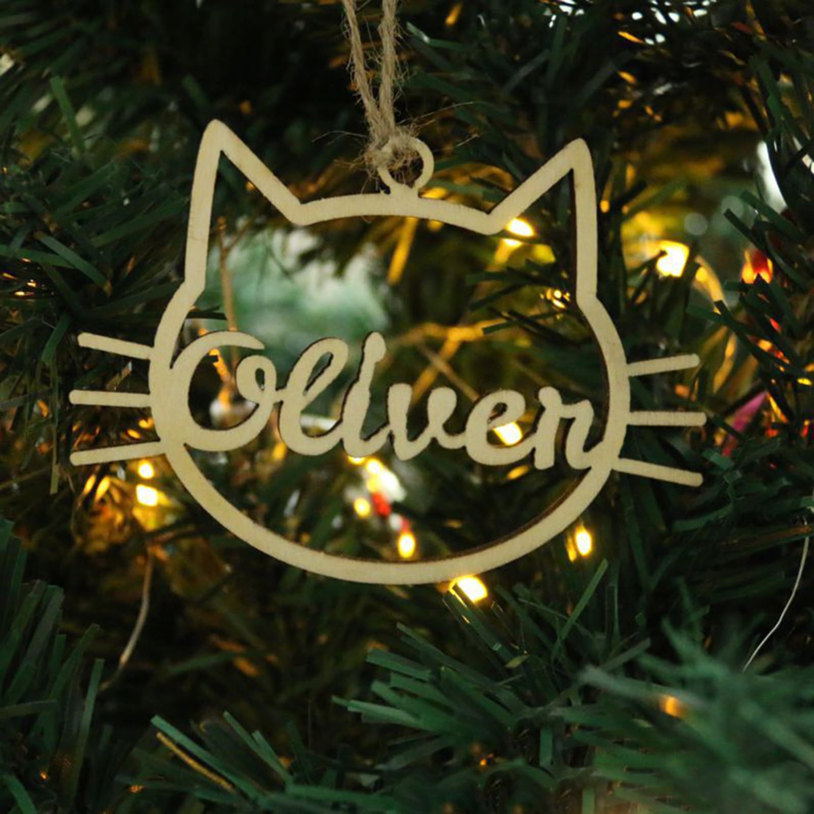 Adorno personalizado con diferentes nombres, diseño de huellas de gato y perro con nombre, adornos de madera para árbol de Navidad, etiquetas de madera (XF2, 1 unidad)
