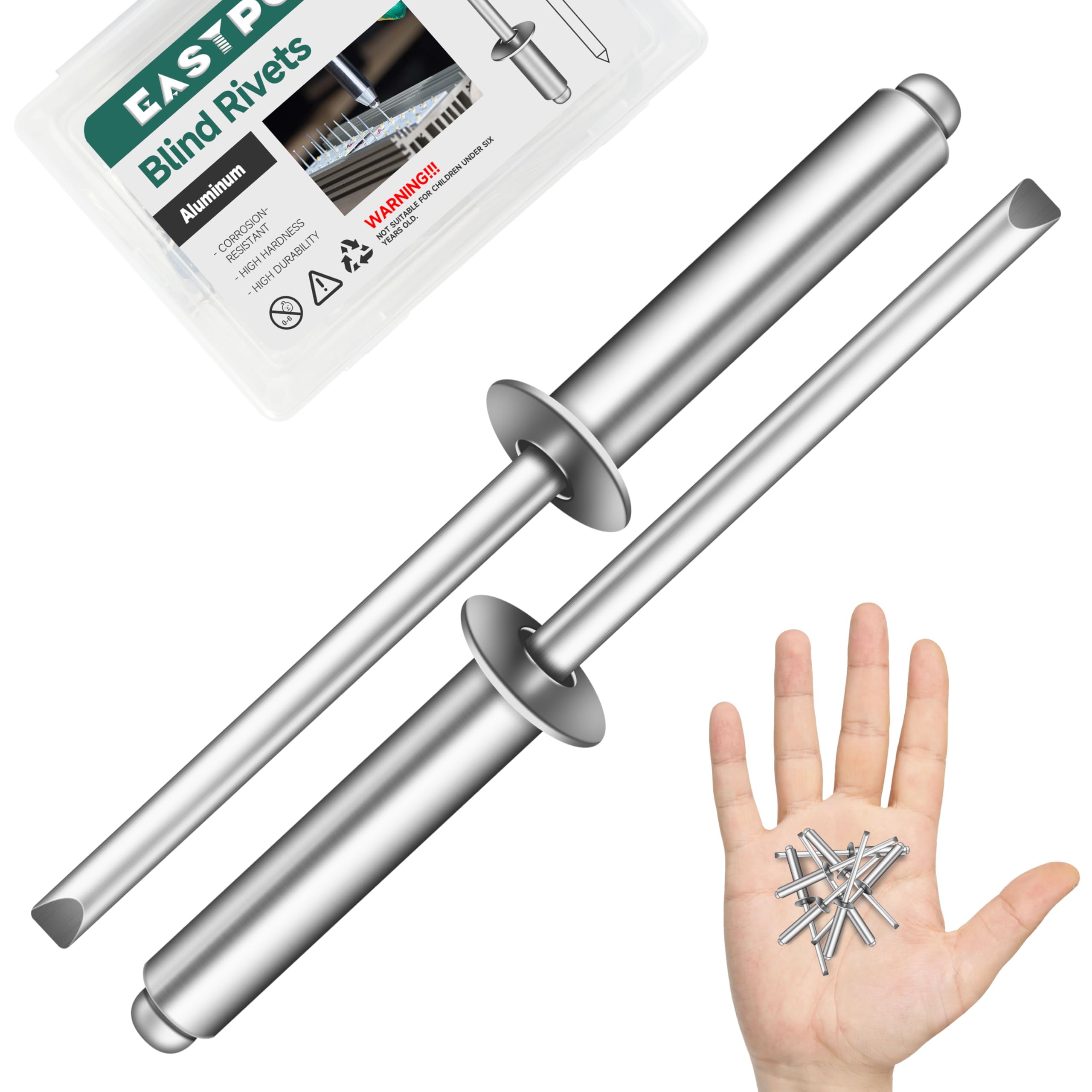 Aluminum Blind Rivets - 150 Pcs (1/4" x 1/2") -14