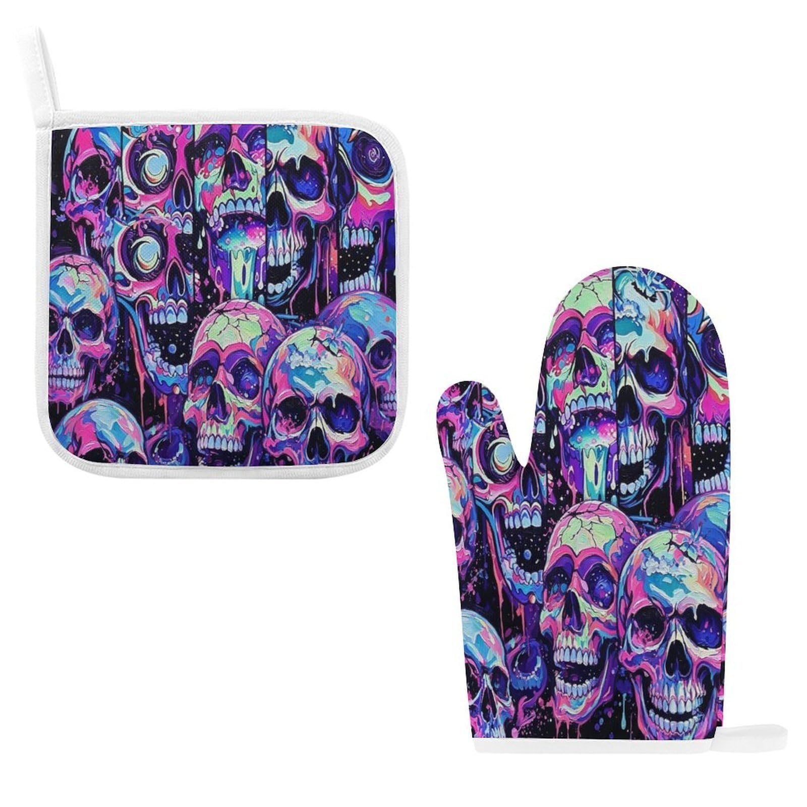 Fodpand Style Blacklight Skull Oven Mitts And Pot Holders Sets