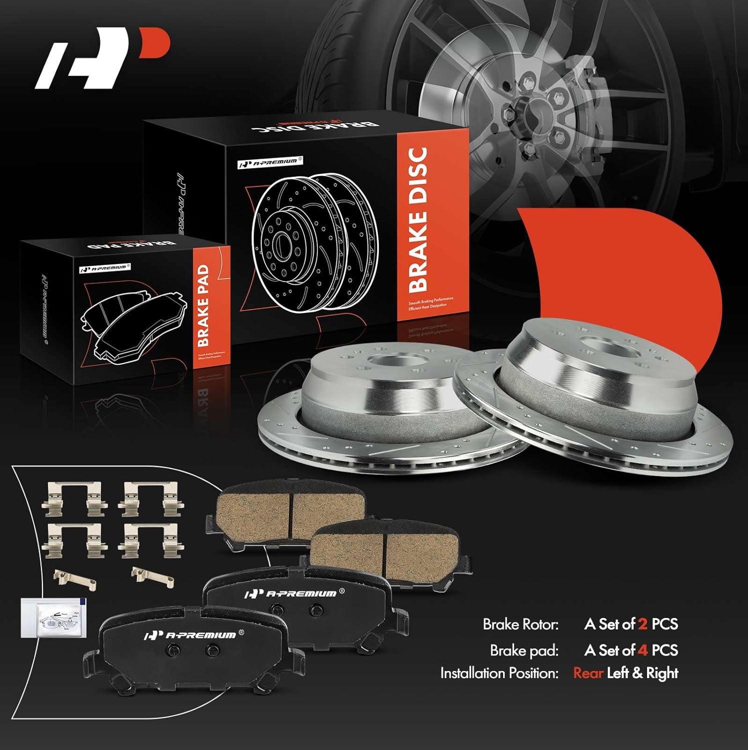 A-Premium 12.75 inch (324mm) Rear Drilled and Slotted Disc Brake Rotors + Ceramic Pads Kit Compatible with Select Chevrolet and GMC Models - Colorado, Canyon, 2015-2020, 6-PC Set