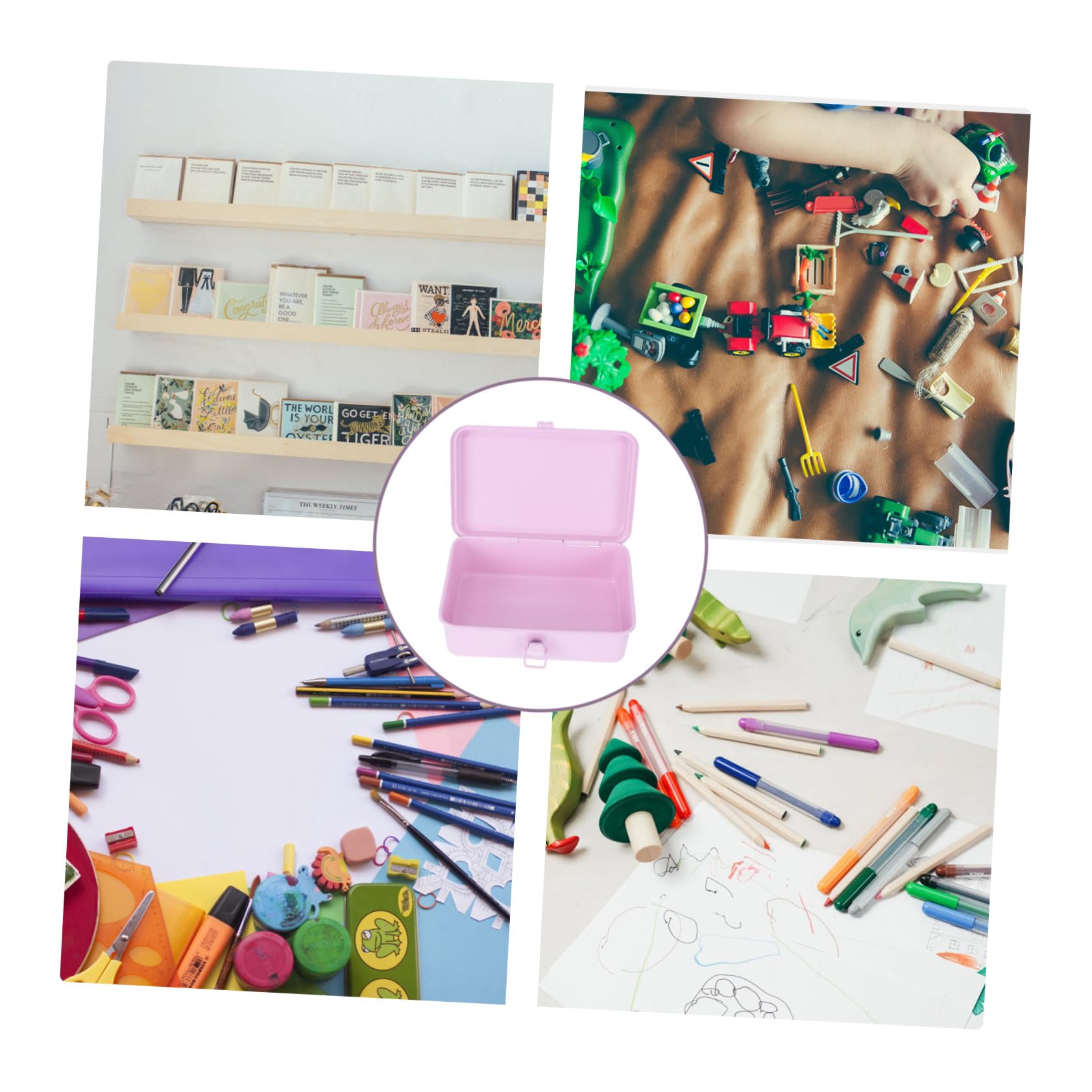 POPETPOP Caja de Almacenamiento de Escritorio Resistente de Hierro Rosa, Organizador Simple Prueba de Golpes para Papelería y Oficina