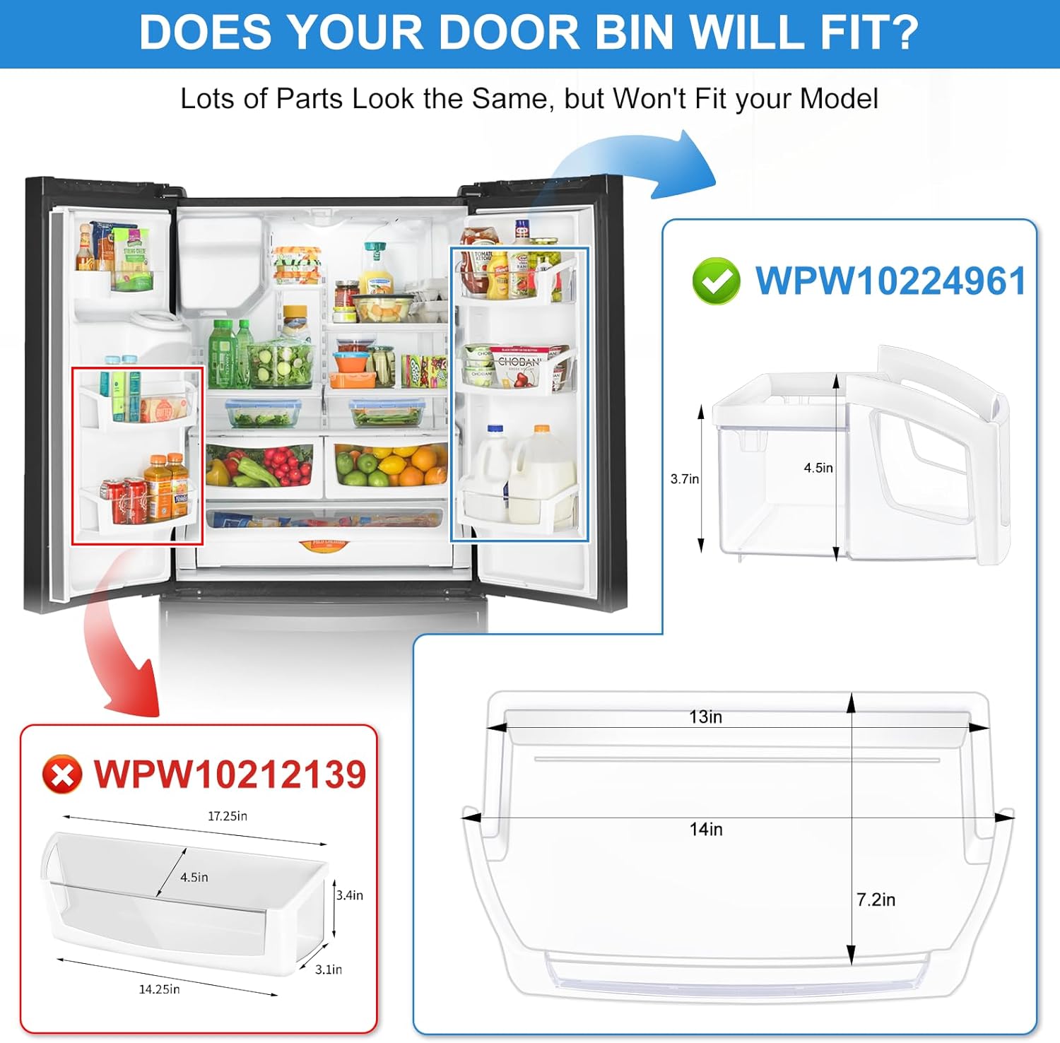 [2 Pack] Upgraded WPW10224961 W10224961 Refrigerator Door Shelf Bin Compatible with Whirlpool Maytag Refrigerator Door Shelf WRX735SDBM00 WRF555SDFZ00 WRF555SDH WRF555SDFZ PS11750660 Fridge Bin Right