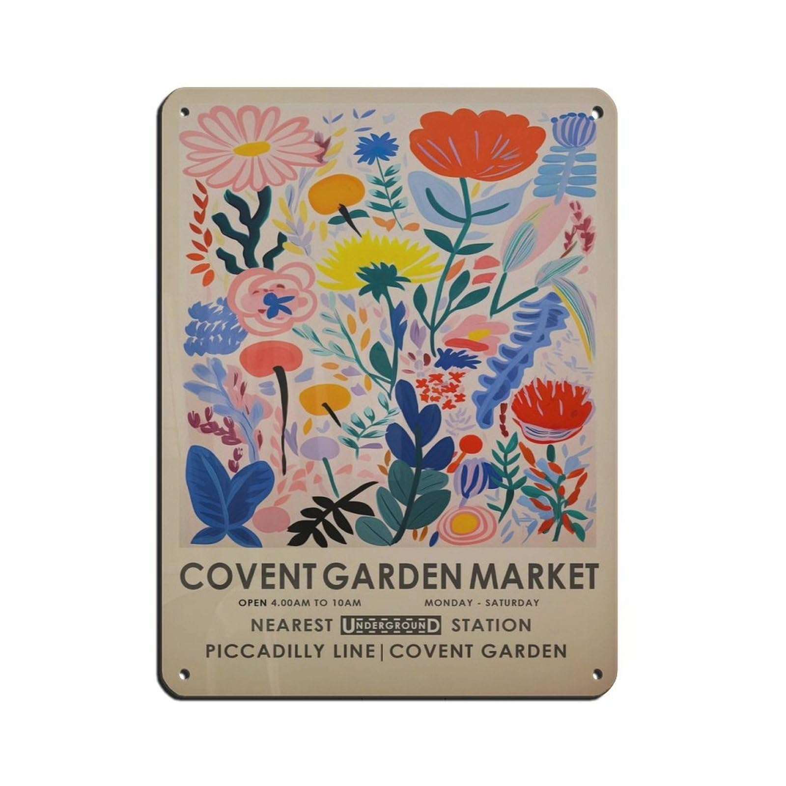 Covent Flower Market, Vintage Botanical Art (3) Tin Sign Vintage Metal Pub Club Cafe Bar Home Wall Art Decoration Poster Retro 12x16inch(30x40cm)