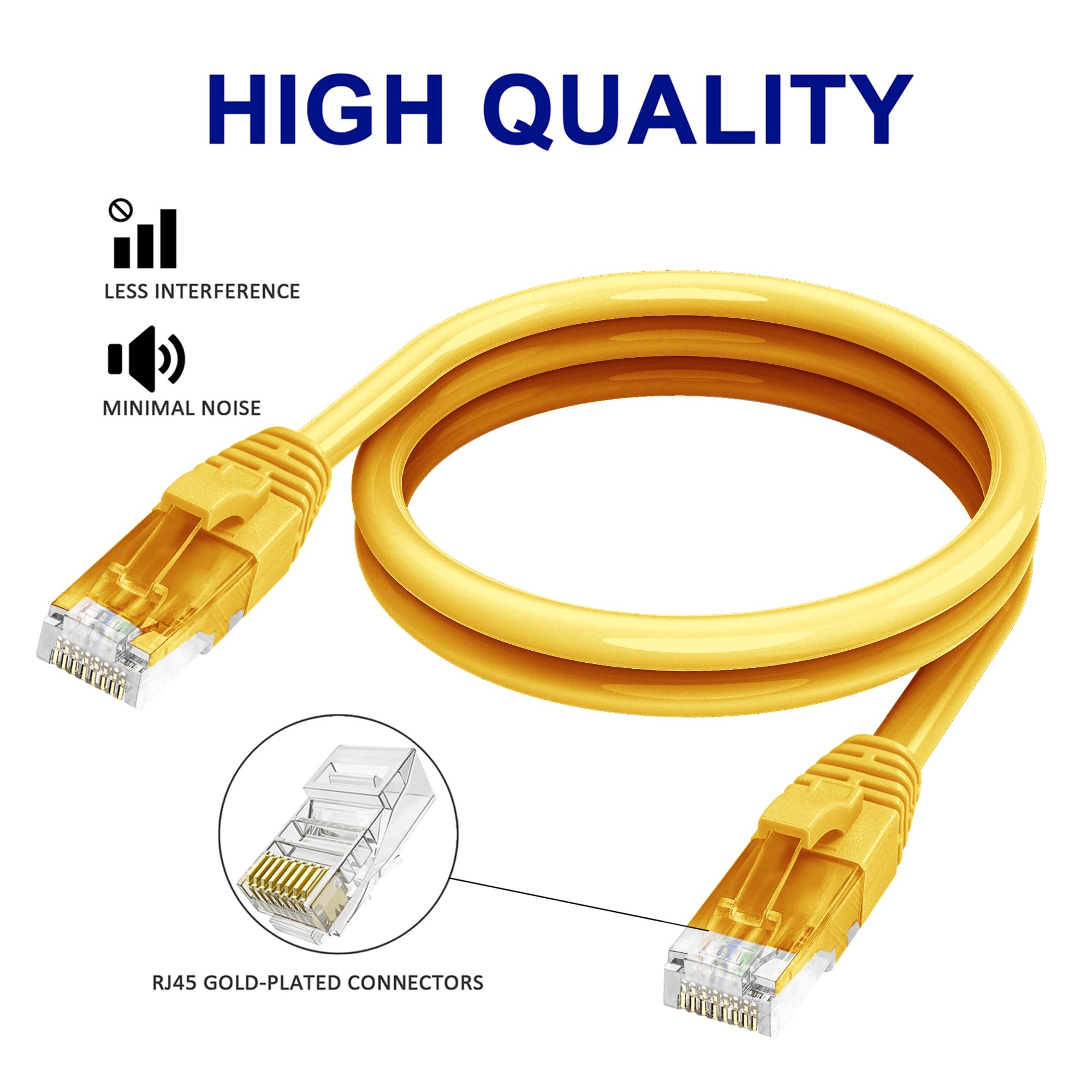 Adoreen Kabel Ethernet Cat 6 o długości 22,9 m, żółty, szybki kabel internetowy (6 kolorów do wyboru) obsługuje Cat6 Cat6 Cat6 Cat5 PoE Gigabit Cat 5, elastyczny długi kabel sieciowy RJ45 Patch Cord+