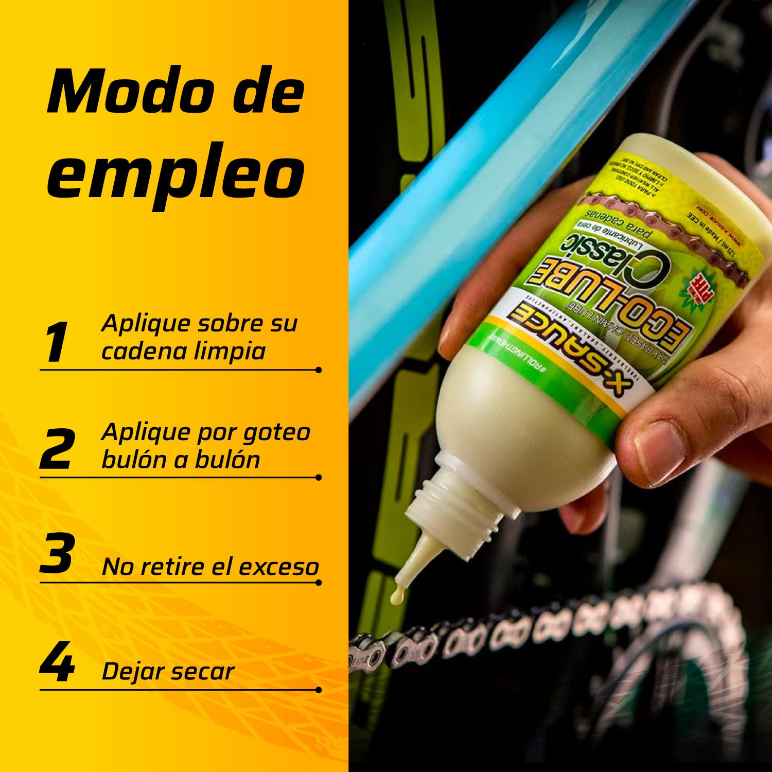 X-Sauce - Lubricante cadena bicicleta - Lubricante biodegradable de cera y aditivos antifricción - Aceite cadena bicicleta - 125 ml -Clima seco o húmedo, Verde