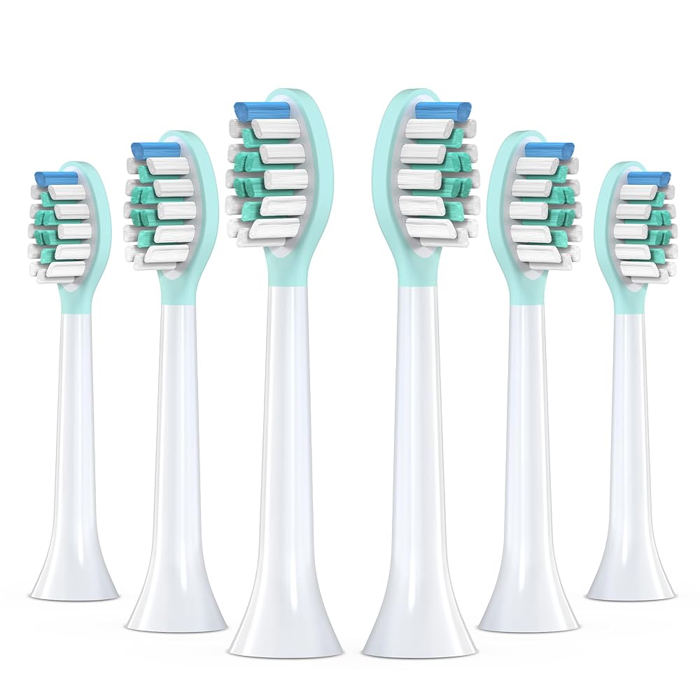 Replacement Toothbrush Heads for Philips Sonicare Electric Toothbrush, 2-in-1 Tongue Cleaner, 6 Pack, Mint Green,Suitable for Philips Sonicare Heads, C2, C1, C3, W1, W2, W3, G1, G2, G3