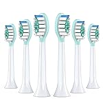 Replacement Toothbrush Heads for Philips Sonicare Electric Toothbrush, 2-in-1 Tongue Cleaner, 6 Pack, Mint Green,Suitable for Philips Sonicare Heads, C2, C1, C3, W1, W2, W3, G1, G2, G3