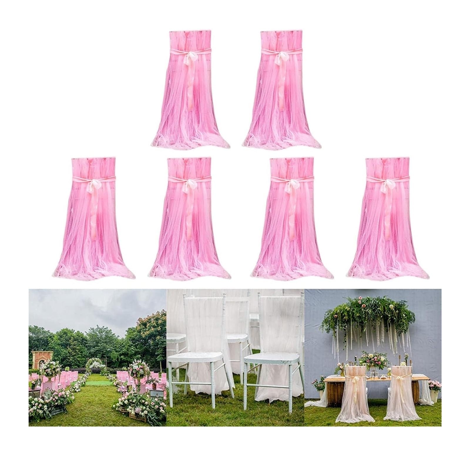 Stuhlschärpe, Stuhlhussen-Schleifenband, Hochzeitsstuhl-Dekoration, 2er-Set, Chiffon-Bänder, Schleife for Hochzeitszeremonie, Party, Kirchenstuhlbank, Stuhlrückendekoration, 2 weiß (Farbe: 2 rosa) ( C