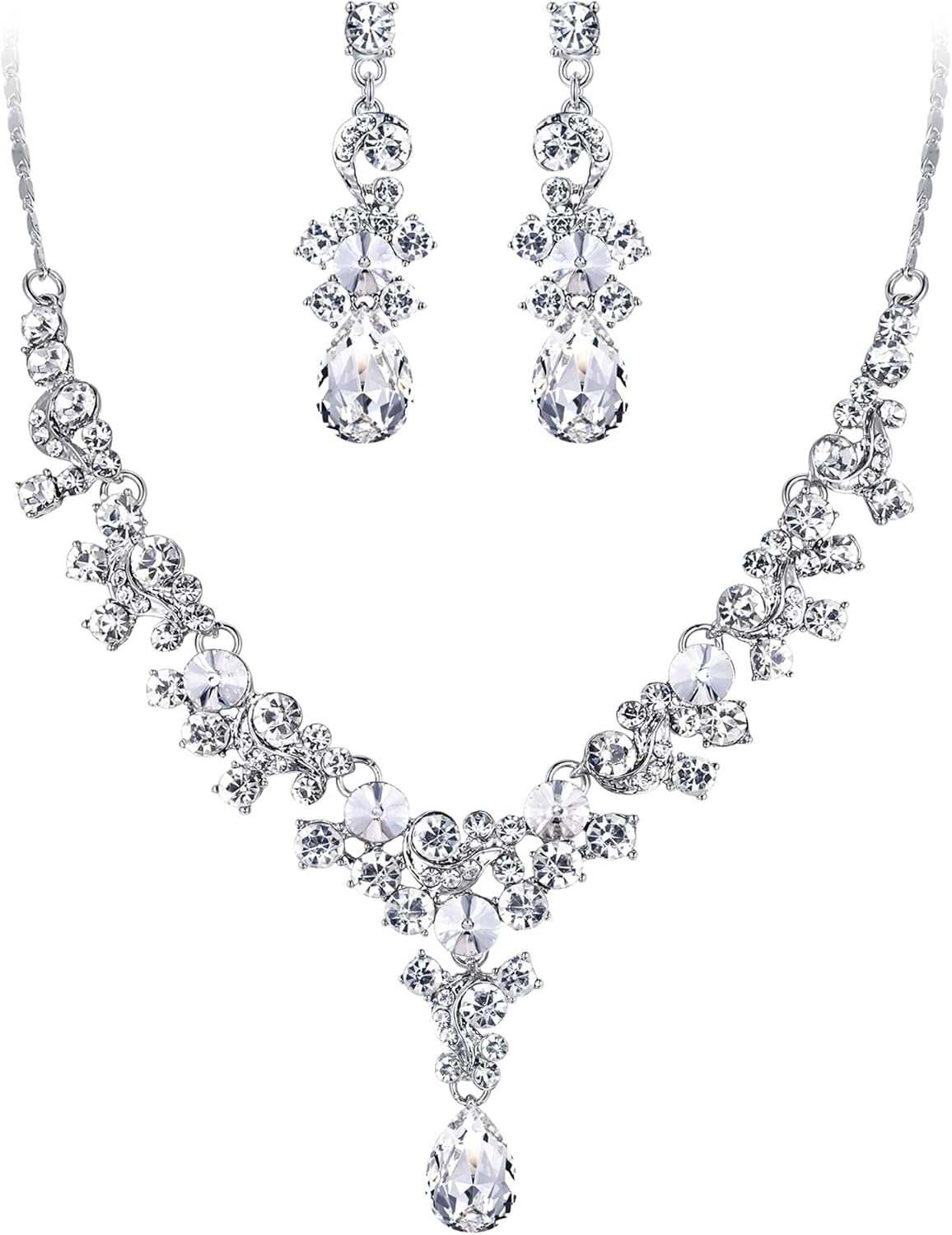 EVER FAITH Women's Rhinestone Crystal Elegeant Wedding Feast Floral Teardrop Necklace Earrings Set