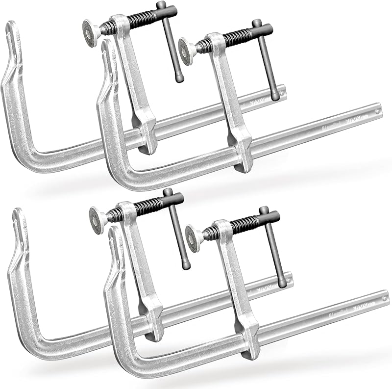 Heavy-Duty 12-Inch F-Clamps, 4-Pack, 1320 Lbs Forged Alloy Steel | 4-3/4" Deep Throat F-Style Bar Clamps for Welding, Metalworking & Fabrication, Swivel Pad & Black-Oxide Spindle