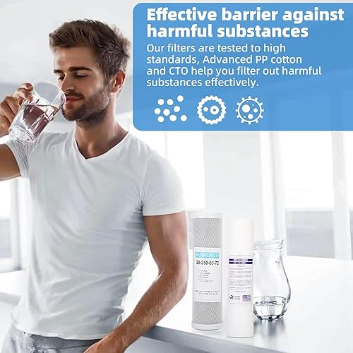 Miniatura 6 de Sistema de filtro de agua dual externo para RV, incluye soporte de montaje, dos filtros y dos accesorios de latón GHT de 34 pulgadas, para reducir