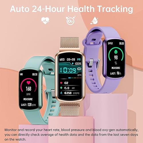 Miniatura 2 de Rastreador de fitness con frecuencia cardíaca 24/7, reloj inteligente con monitor de presión arterial y oxígeno en sangre, modo deportivo integrado