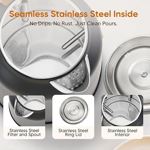 Miniatura 5 de Hervidor eléctrico de 1.7L (57.oz) con termómetro, tetera eléctrica grande de 1200 W con acero inoxidable 304, apagado automático, hervidor de agua