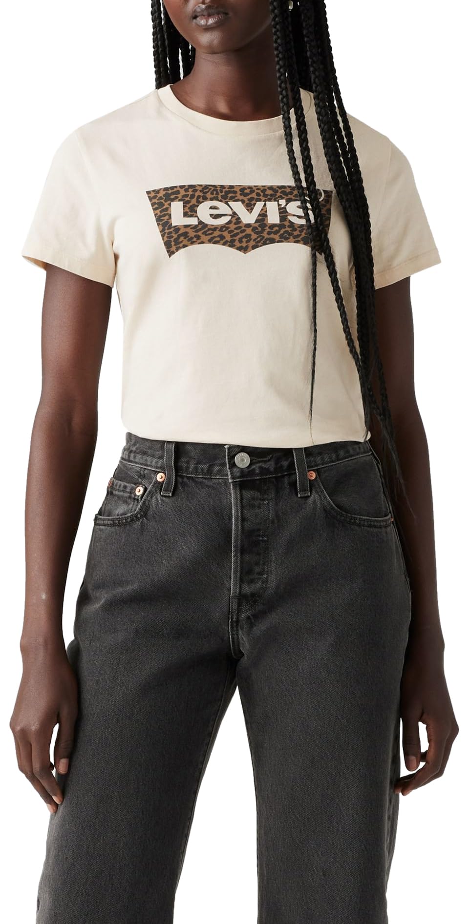 Levi's Women's The Perfect Tee- Chest Batwing Logo T-Shirt, Annessa Cheetah Bw, XXS