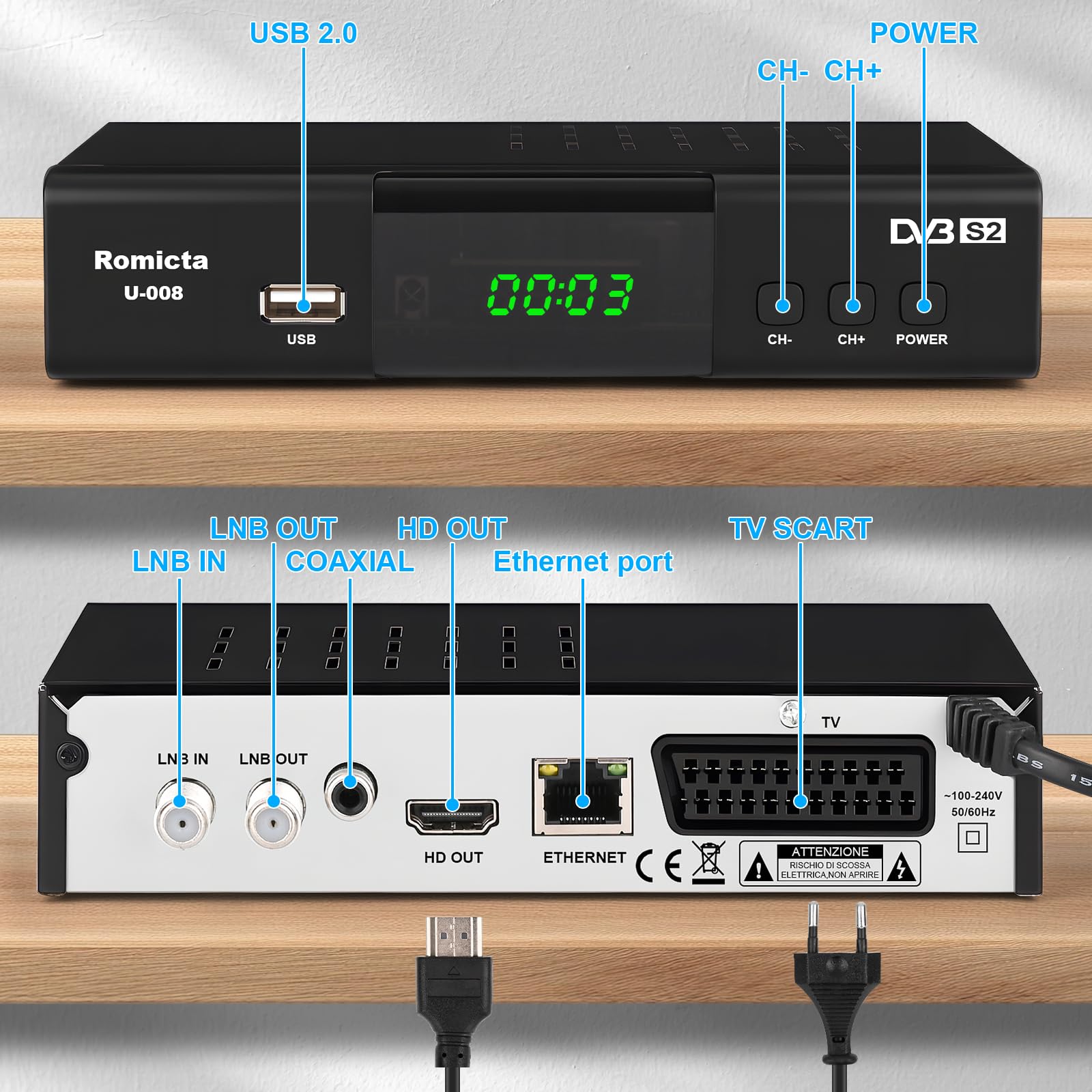 HD Receiver für Satelliten DVB-S/S2 PVR EPG SCART LAN USB Mediaplayer HDTV Schwarz