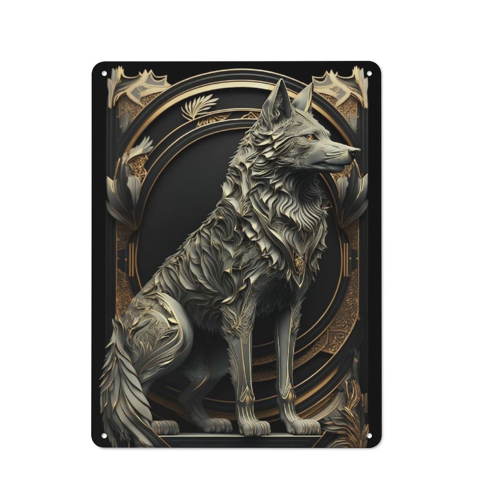 Junmoney Style-6 Golden King Wolf Throne Vintage Tin Sign 40X30cm, Vintage Diner Style Decor For Kitchen, Cafe, Pantry Or Dining Room