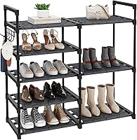CSXGBAB 5-Tier Black Closet Shoe Rack - Oxford Fabric Shelves, Easy No-Tool Assembly, Sturdy Metal Tubes Hold 30 lbs