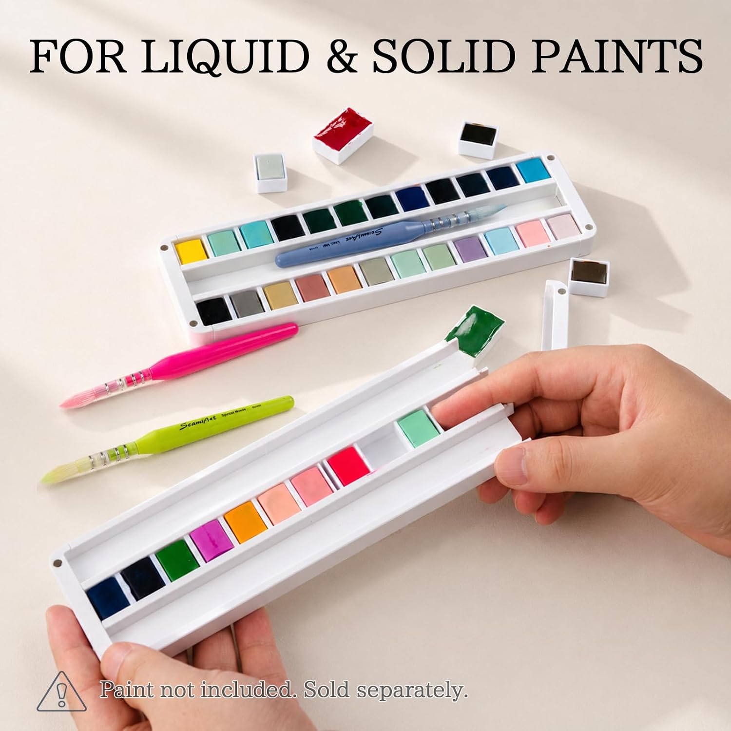 SEAMIART Stackable Empty Watercolor Palette Box with Lid Travel Paint Case