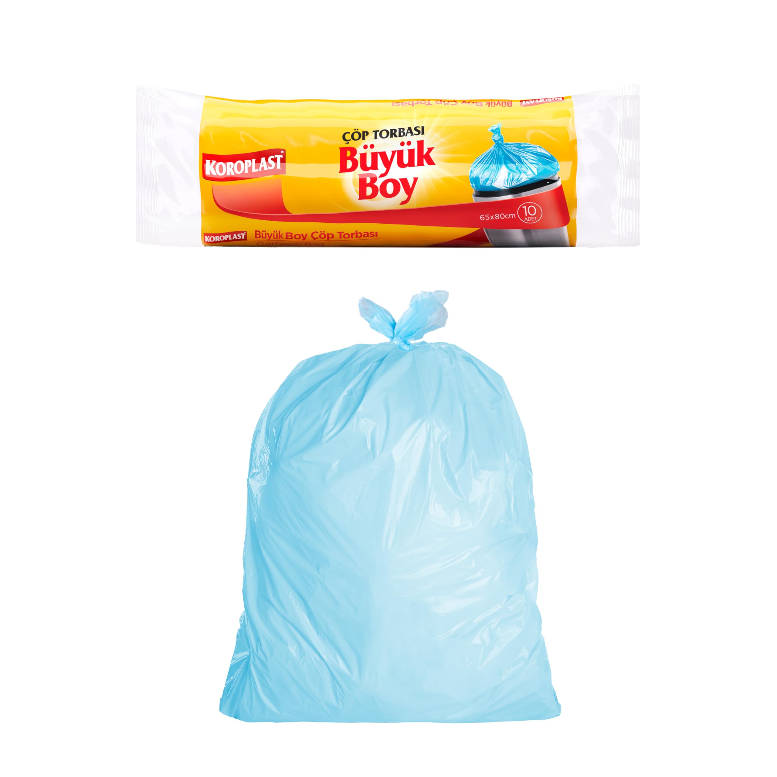 Koroplast Büyük Boy Çöp Poşeti 10'lu 65x80 cm, Sızdırmaz ve Yırtılmaz, Ekonomik Büyük Boy Çöp Torbası, Geri Dönüştürülebilir Atık Torbası, Doğa Dostu, Sürdürülebilir, Güçlü ve Dayanıklı Çöp Poşeti
