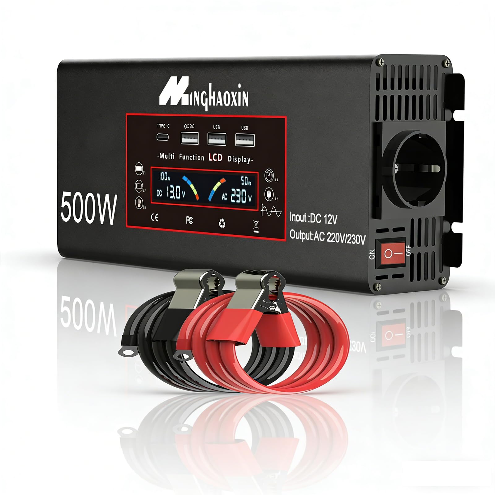 500W/1000W Wechselrichter 12v auf 230v Reiner Sinus Spannungswandler Mit EU Steckdosen Und 3 USB Und Netzkabel Und LCD 500w Kfz Inverter Für Camping-Einsatzfahrzeuge, LKW Und Wohnmobile