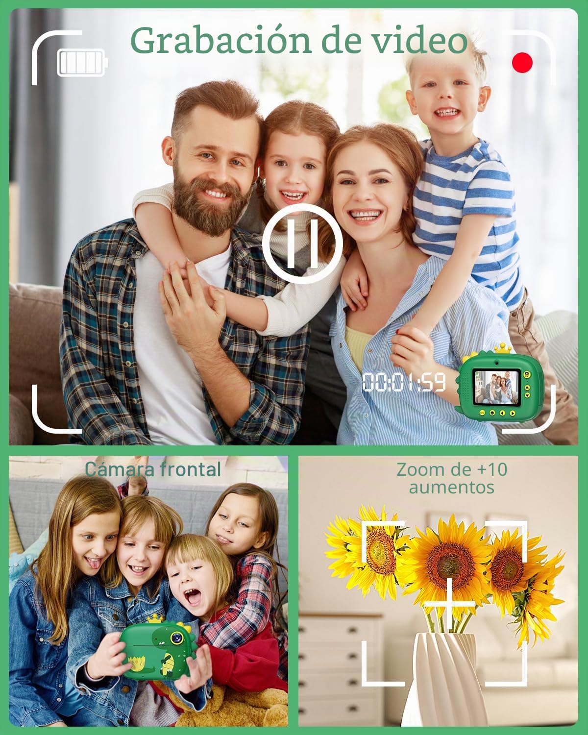 Hangrui Camara Fotos Infantil Instantanea, 2.4" HD 1080P Cámara Instantánea para Niños, Camara Instanea Infantil con Tarjeta de 32G,Papel de Impresión y Bolígrafos de Colores, Regalos Juguete