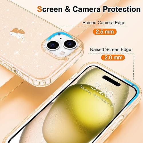 Miniatura 3 de Hython Funda para iPhone 15 Pro Max con purpurina, bonita funda transparente con purpurina brillante, TPU suave antiarañazos, ajuste delgado, a