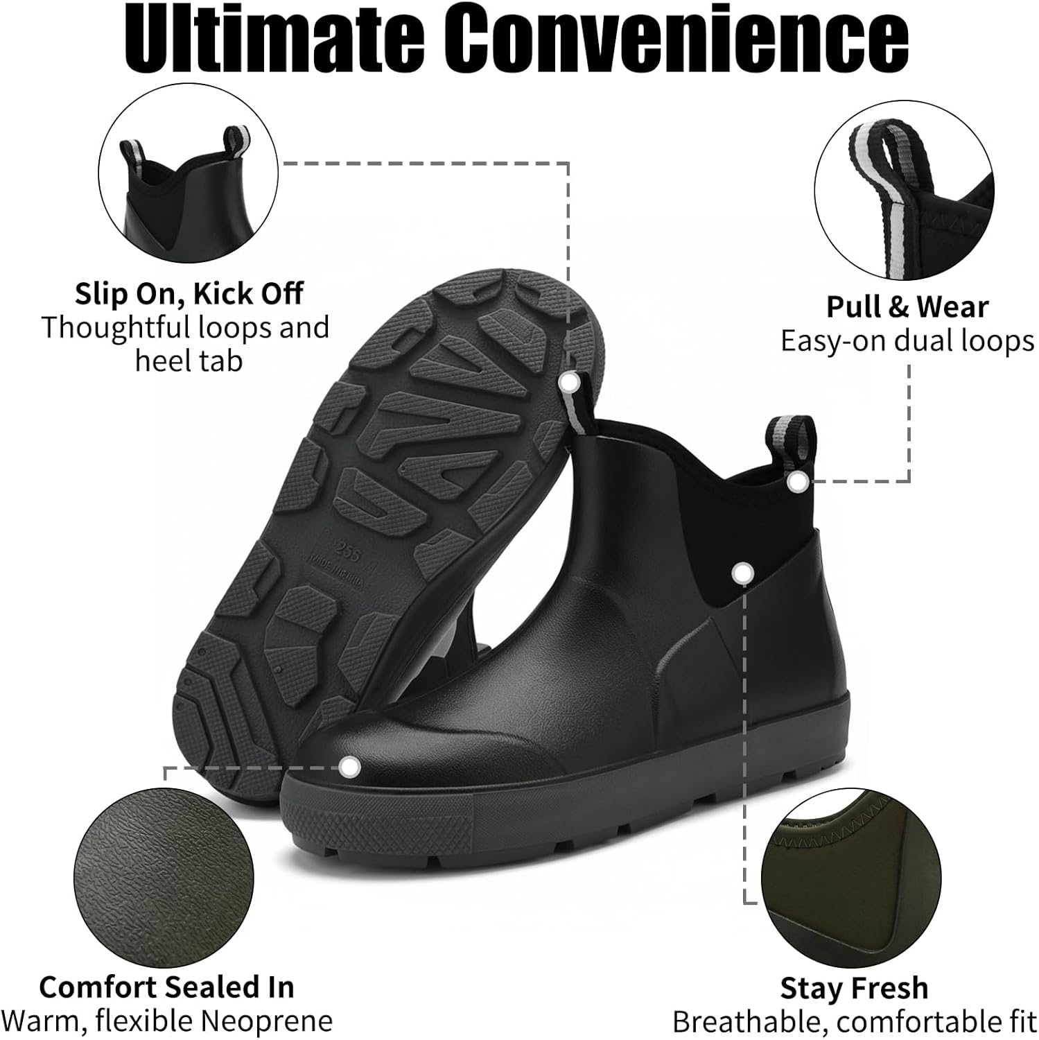 Simcat Men's Deck Boots, Waterproof Fishing Ankle Rain Boots, Outdoor Rubber Garde Anti-Sli Boots High-Performance Shoes for Farming - Image 6