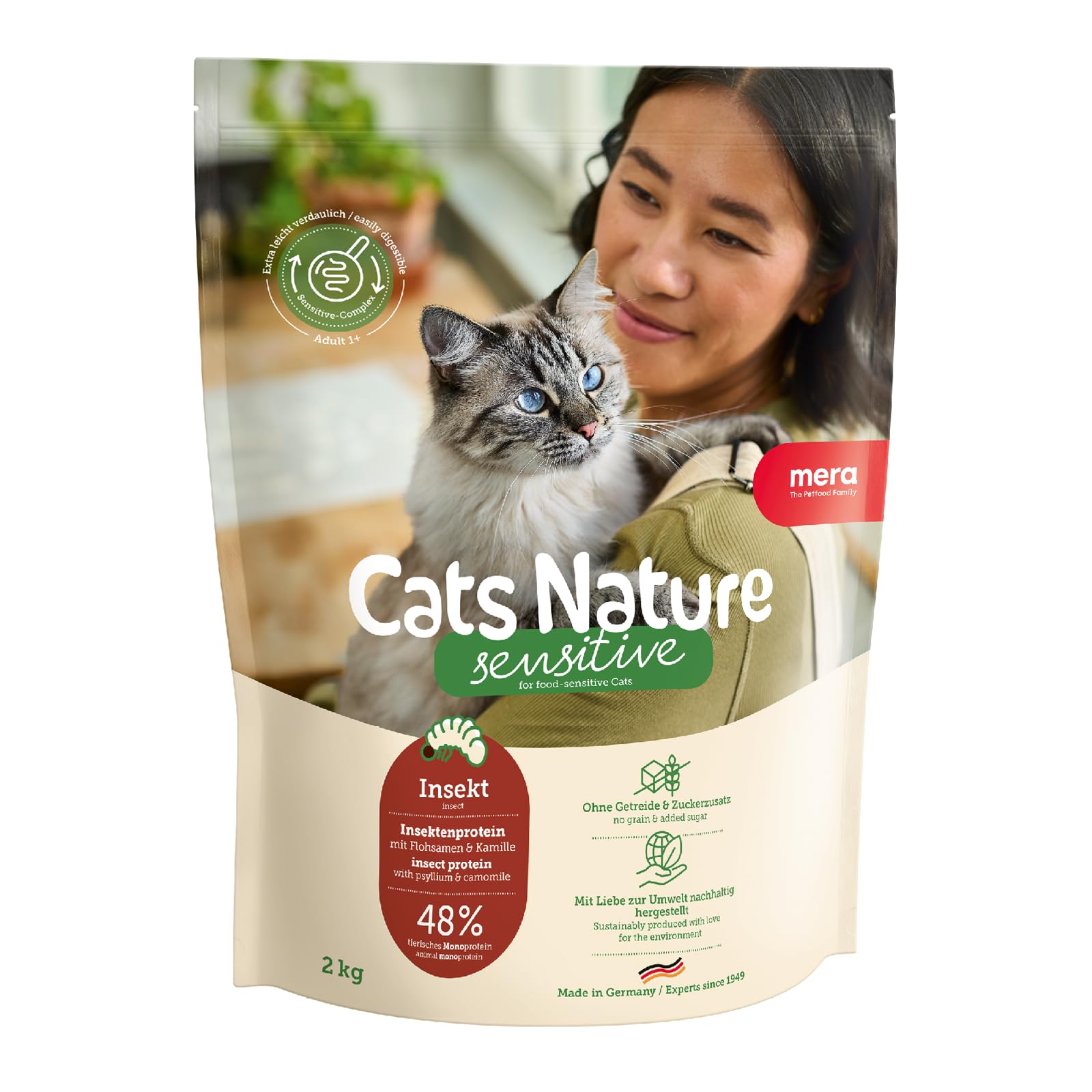 MERA Cats Nature Sensitive Insekt Katzenfutter Trocken 2kg | Mono-Protein, getreidefrei & zuckerfrei | Katzen Trockenfutter hoher Fleischanteil & leicht verdaulich