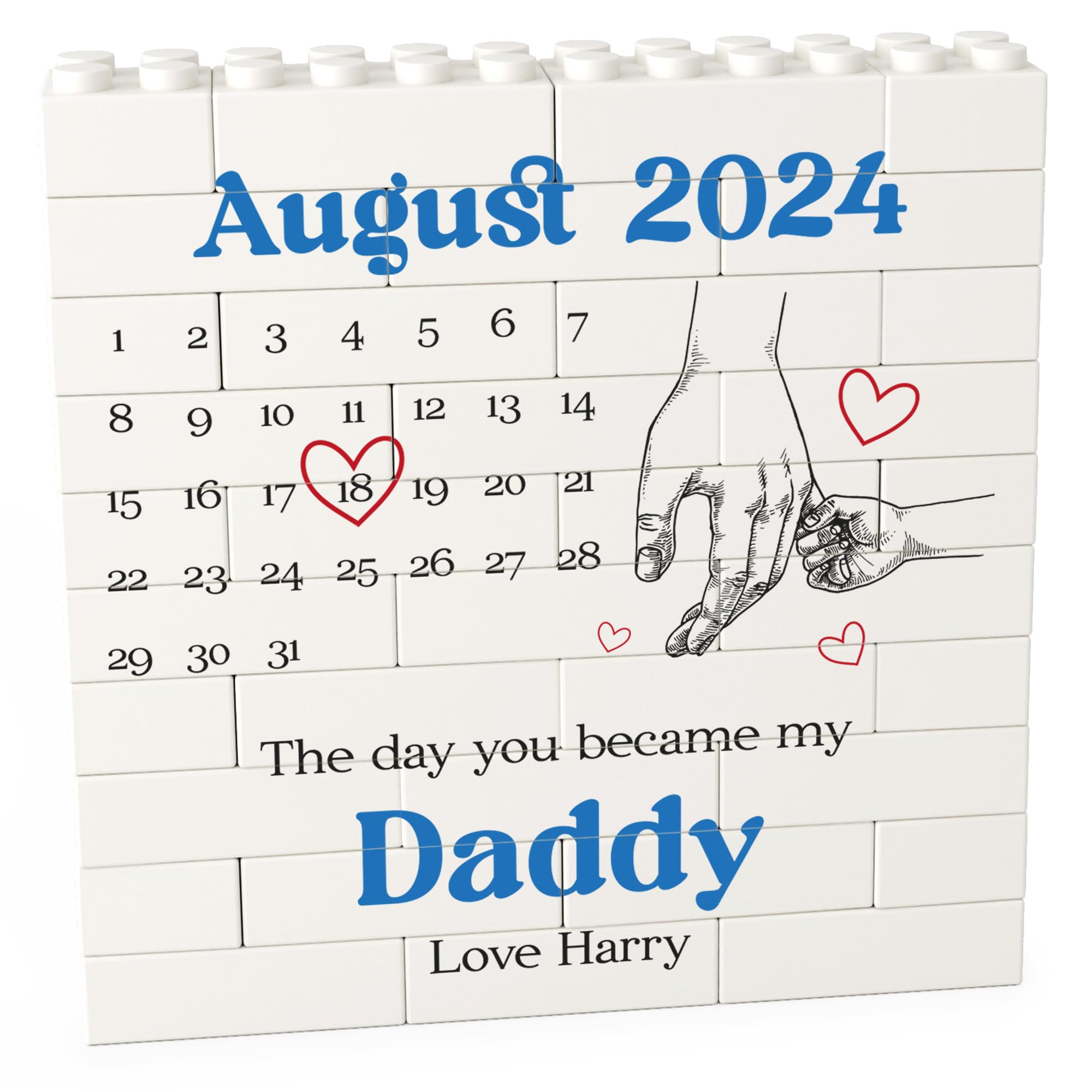Beecreative Father's Day Gifts, Personalised The Day You Became My Daddy Building Block Fathers Day Gifts For Dad Daddy Father and Son Daughter 1st First Daddy Present