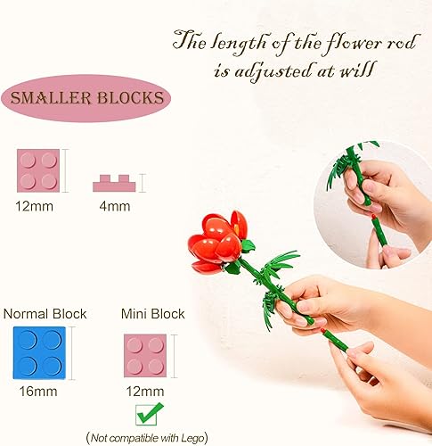 Miniatura 4 de Kit de construcción de flores para adultos, juego de bloques de construcción de ramo de flores, mini ladrillos de construcción de flores