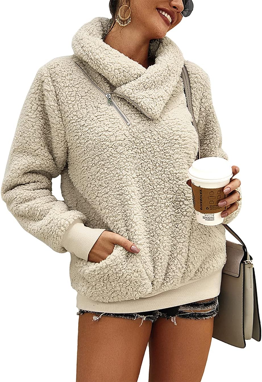 KIRUNDO Winter Clothing for Women Sherpa Pullover Fleece Zip Sweatshirt 2026 Fall Fashion Fuzzy Faux Shearling Warm Outwear