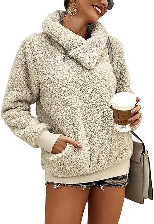 KIRUNDO Sherpa Pullover Womens Fleece Zip Sweatshirt Fall