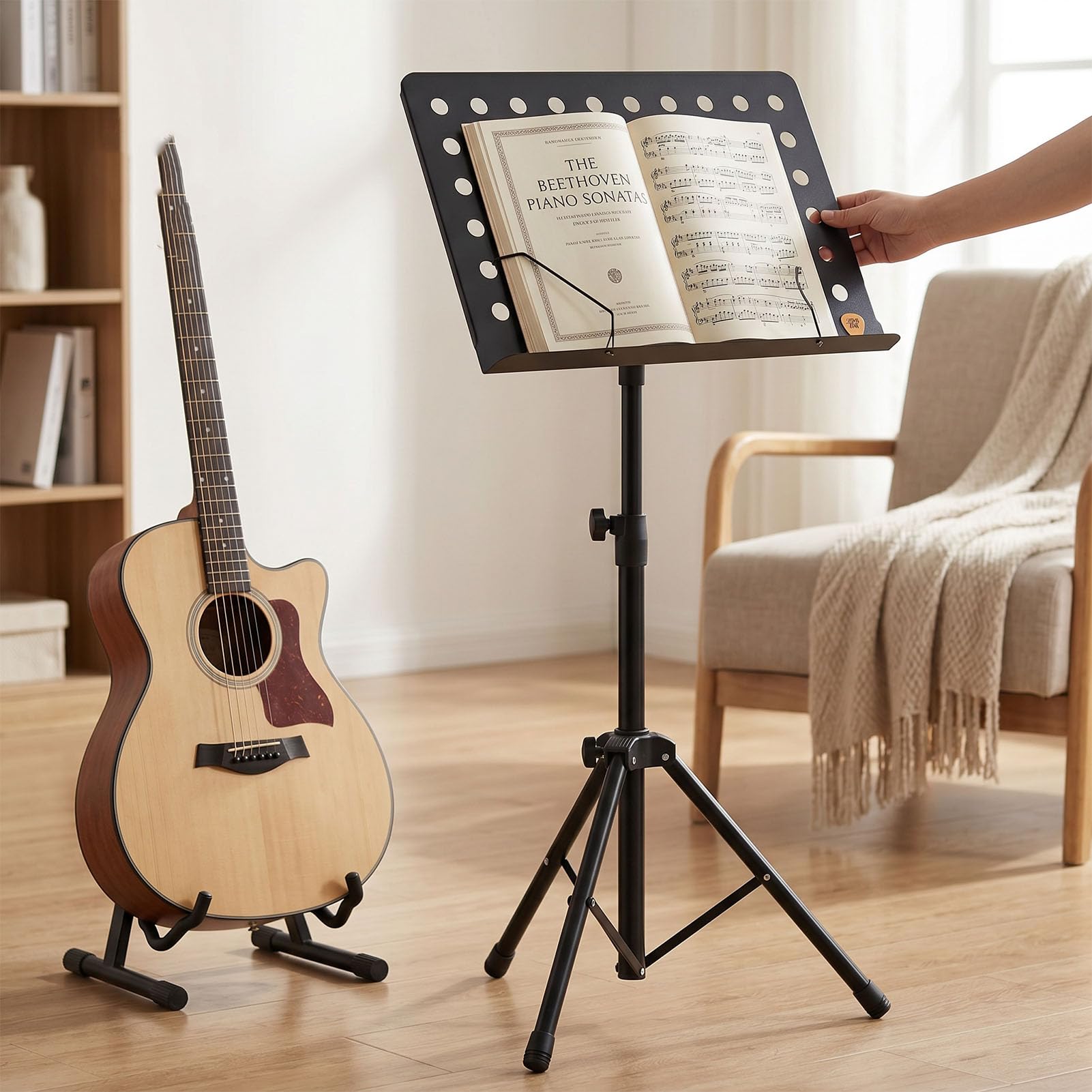 EMUKOEP Atril para Partituras, Soporte para Partituras Plegable Ajustable con de Altura de 31,5 a 58,1 Pulgadas, Bandeja Inclinable de 180 Grados para Práctica de Instrumentos, Orquesta