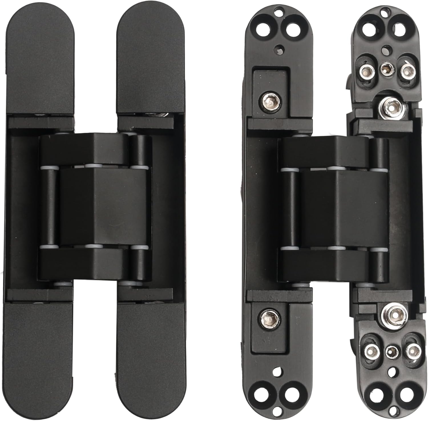 2-Pack 6 inch Hidden Door Hinges Heavy Duty Black, Invisible Concealed Hinges Zinc Alloy 6''x 2.5''x1Inch,180 Degree Swing Hinge, 3 Way Adjustable Hinge with Pins and Screws (2, Black)