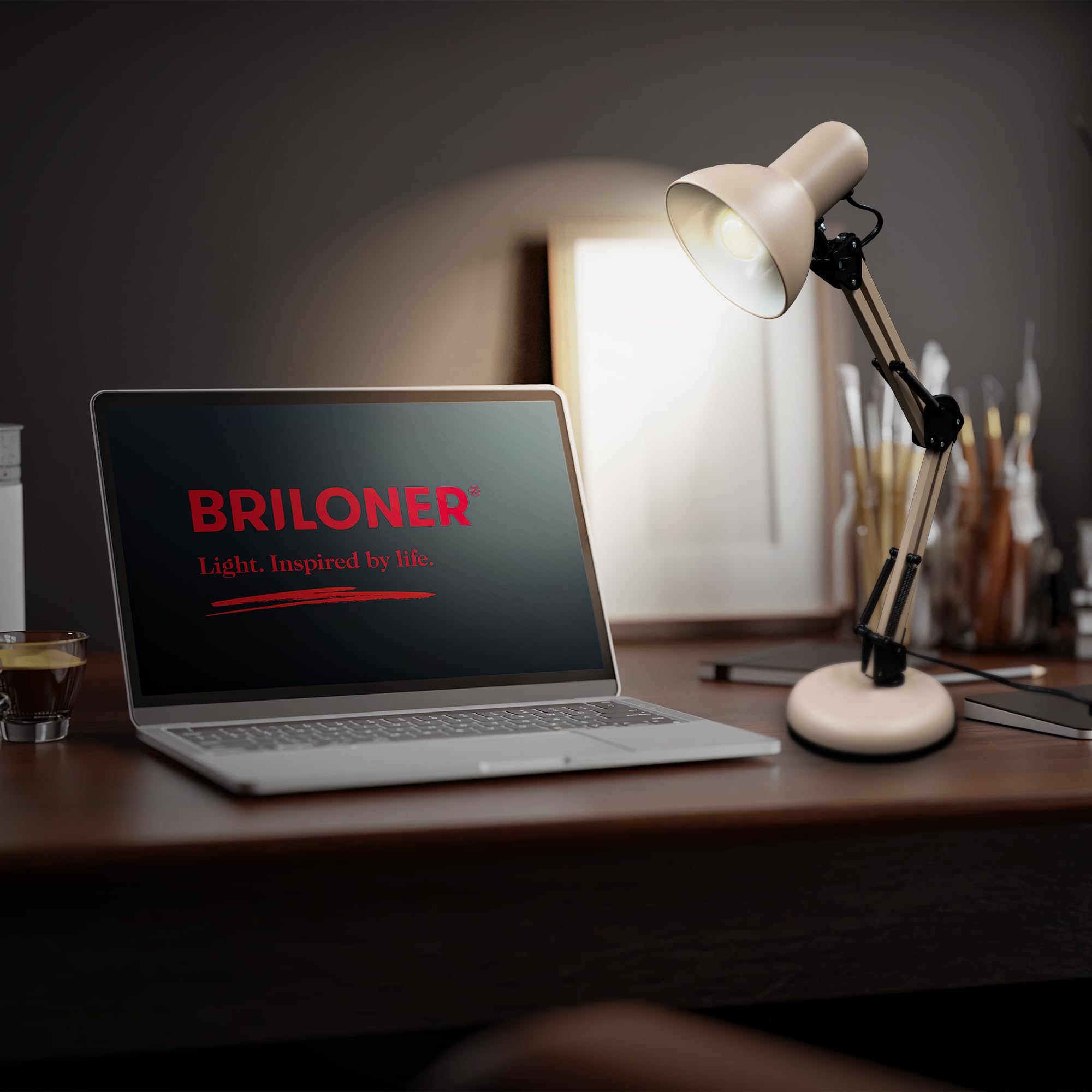 BRILONER - Lampara escritorio con cable e interruptor, orientable, E14, máx. 25W, flexo escritorio, lamparas de mesita de noche, lampara mesita noche, 15,5x53 cm, beige