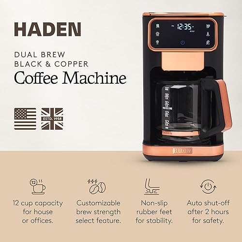 Miniatura 2 de Haden Cafetera caliente y helada de 12 tazas con 120 minutos para mantener el calor, retrasar la preparación, fuerza ajustable, reloj programable