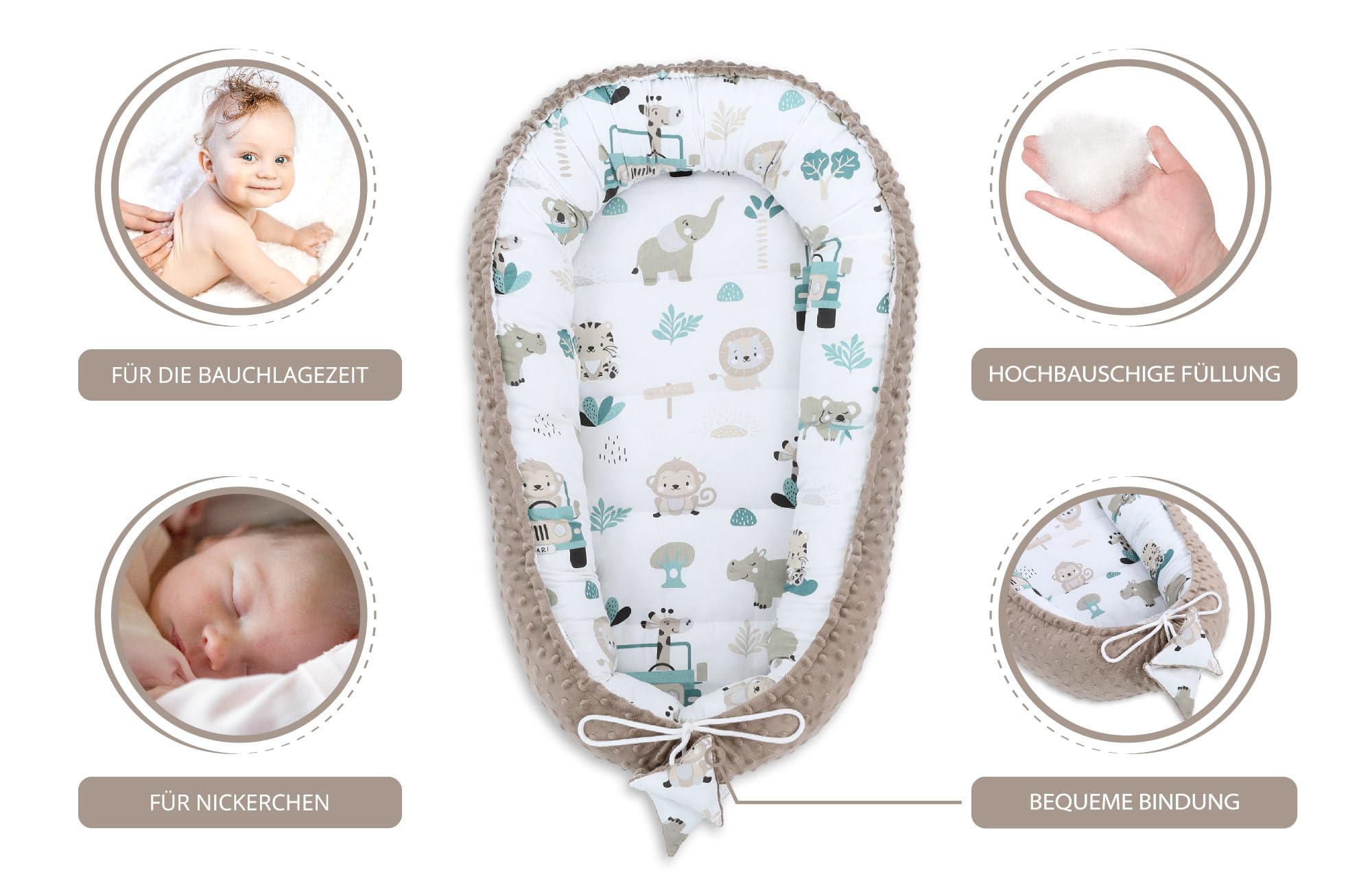 Riduttore lettino neonato - 90x50 cm nido culla pod cocoonababy babynest antisoffoco per bambina e bambino baby nest per neonati Africa cachi