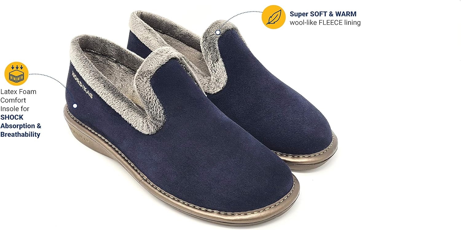 Nordikas 304 Women's Comfy Slippers, Genuine Suede Fuzzy Wool-Like Plush Fleece Lining, Relaxed Fit Slip-On House Shoes, Indoor/Outdoor, Made in Spain Fuschia