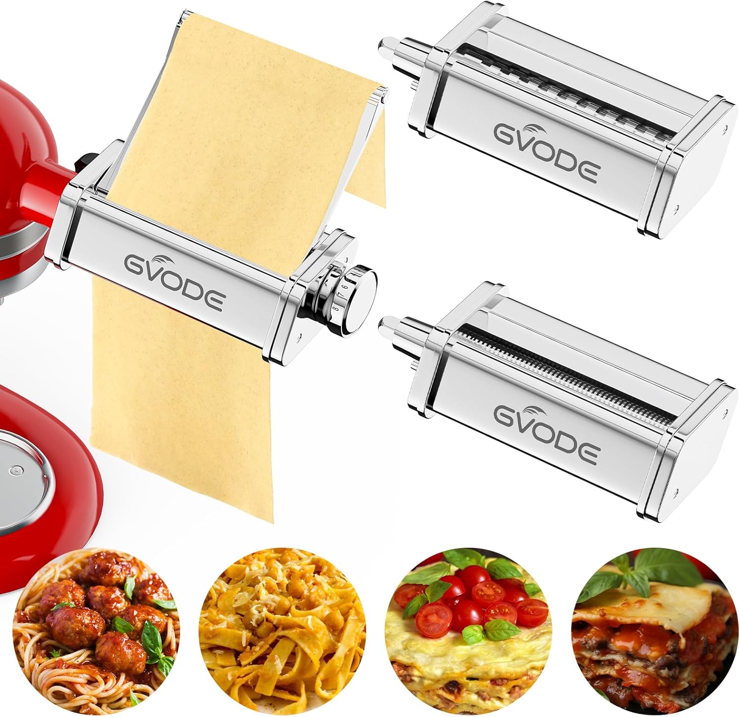 Pasta Attachment for KitchenAid Stand Mixer, Pasta Maker KitchenAid Attachment with Detachable Metal Plate, Includes Pasta Sheet Roller, Spaghetti Cutter and Fettuccine Cutter
