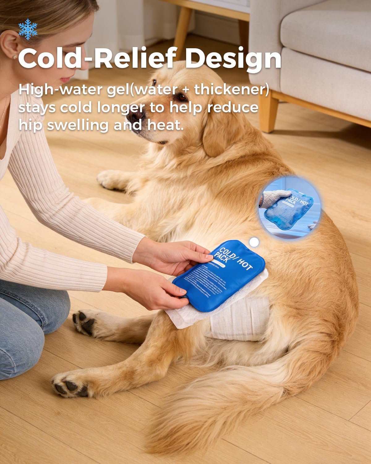 Soporte para displasia de cadera para perros, soporte de cadera para perros con terapia de frío y calor, 2 paquetes de gel incluidos, bolsillo de intercambio rápido, soporte ajustable para