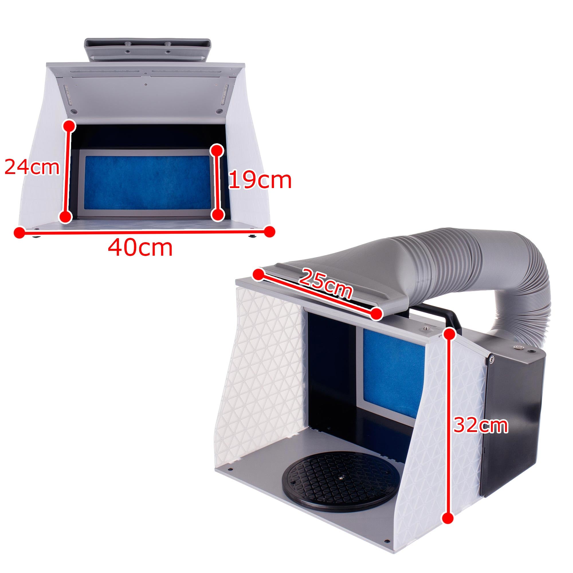 Airbrush Lackierkabine AH-310 LED Doppelventilator Abluftschlauch 230V leise 45 dB