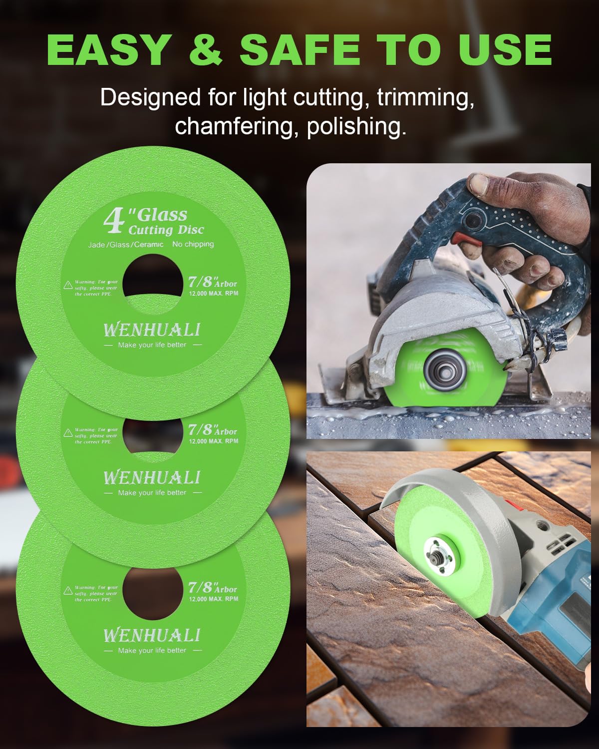 10 discos de corte de vidrio para amoladora angular, disco de corte de diamante de cerámica de vidrio de 4 x 7/8 pulgadas, disco de corte ultrafino para vidrio, jade, cristal, botellas de