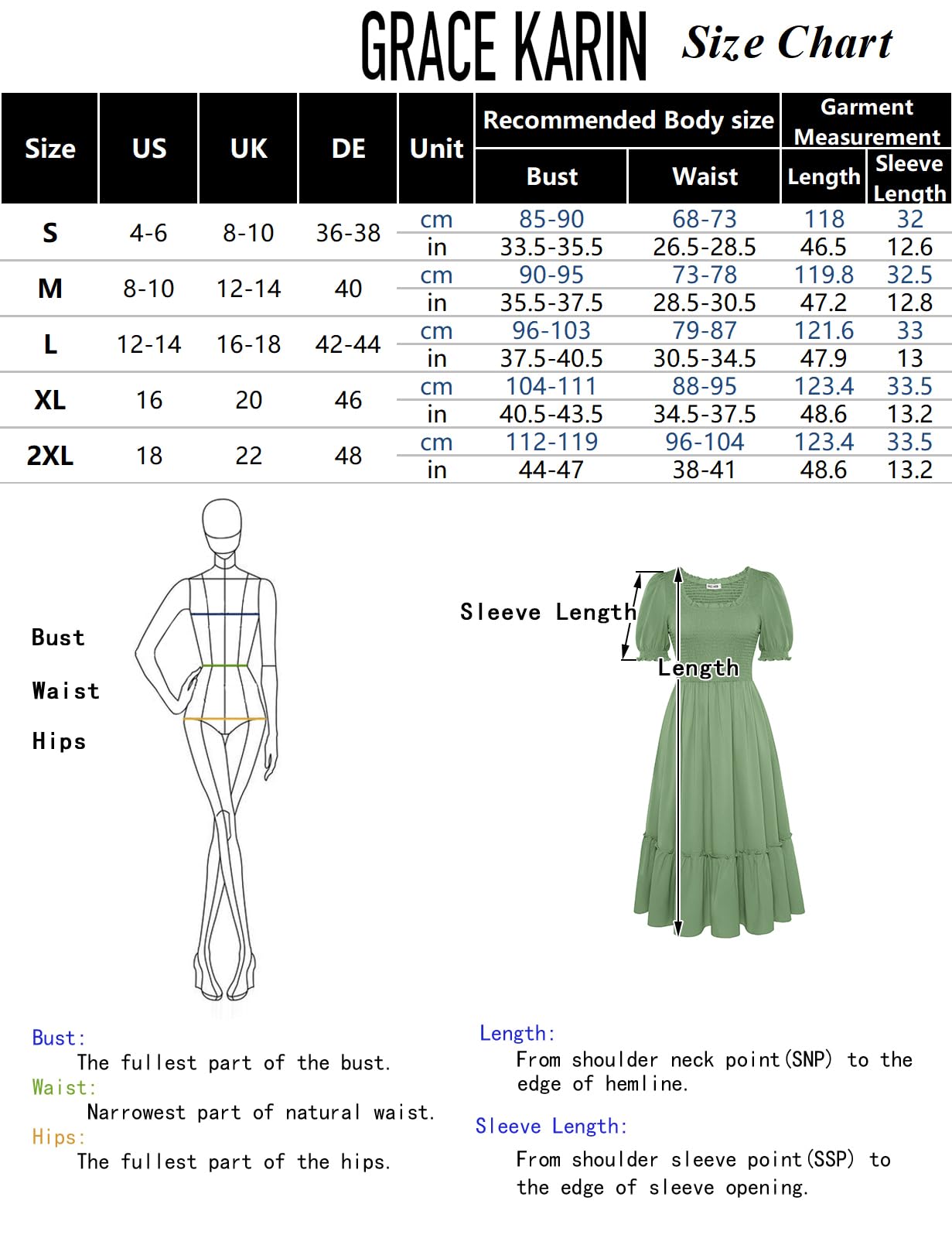 GRACE KARIN Robe d'été smockée pour femme - Robe de plage trapèze - Col carré - Extensible - Pour le quotidien et les vacances