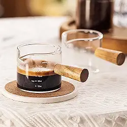 Copo expresso de vidro de 100 ml com cabo de madeira, mini copo de café para uso em casa, escritório, cozinha e entretenimento diário