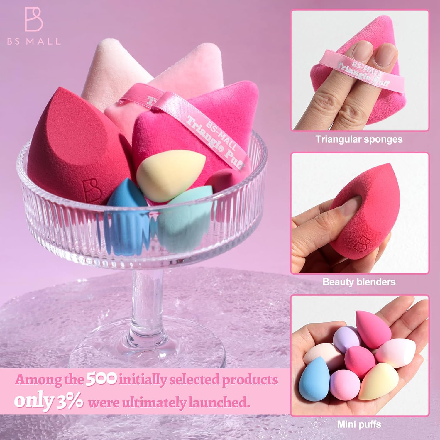BS-MALL Mini Makeup Sponge Set Professional Triangle Puff 49 Pcs- Pro V3.0 Cloud Technology Material Flawless flow Mini Sponge Set & Triangle Puff With Waterproof Travel Silicone Bag Gift Set - Image 5