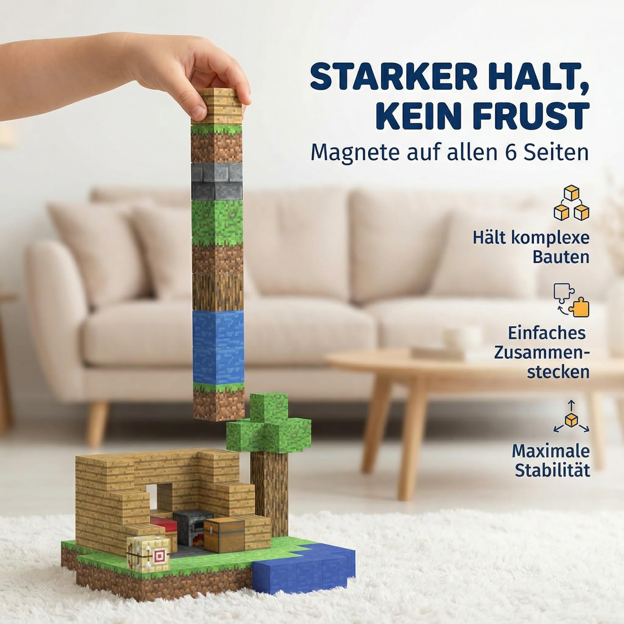Magnetische Bausteine - enthält 95 Magnetbausteine im Stil Einer Mine, unabhängig laborgeprüft, fördert Kreativität, Flexible Bauweise, Kinder ab 3 Jahren
