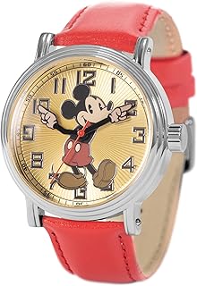 Mickey Mouse Adult Vintage Articulating Hands Analog Quartz Watch, Red, Quartz Watch